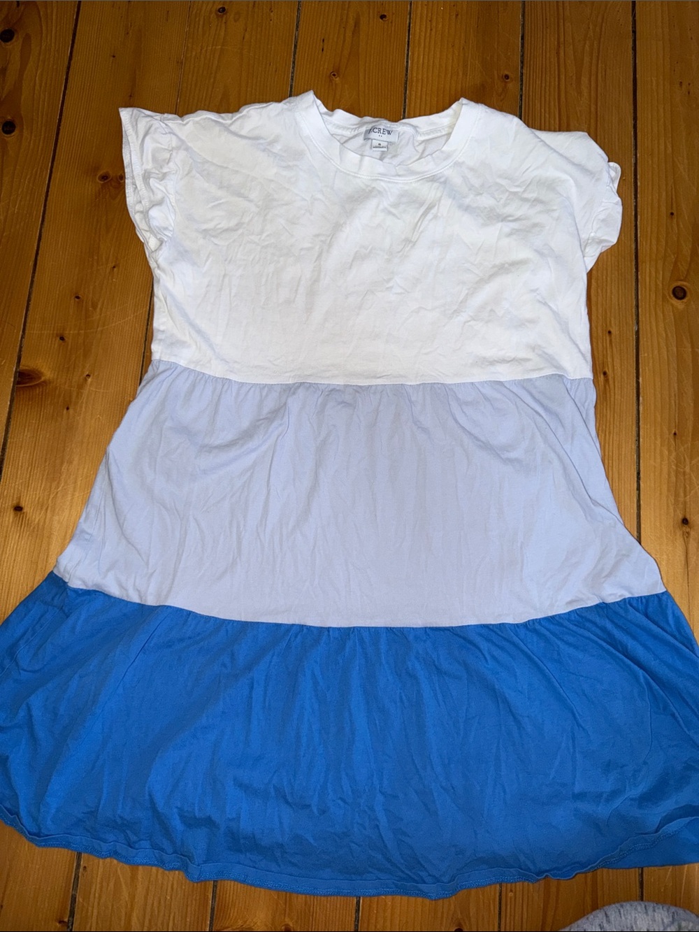 J. Crew White, Light Blue & Royal Blue Tiered Dress Size S